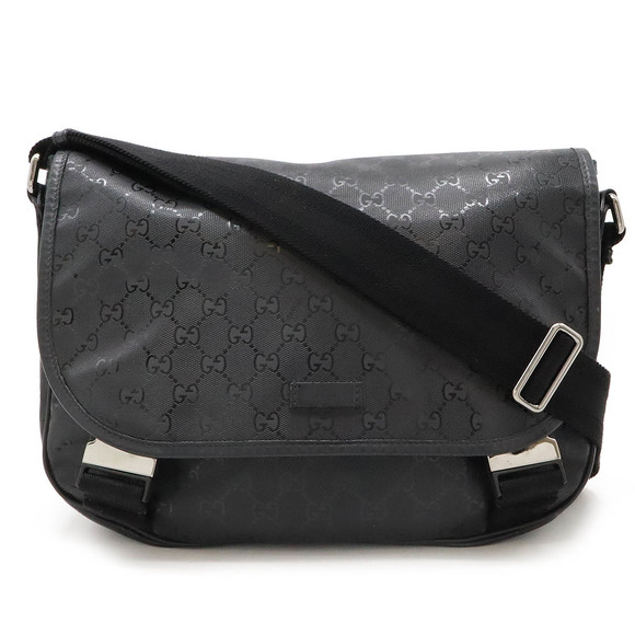 Gucci Black Leather Crossbody GG Bag Imprime Messenger Shoulder - Picture 1 of 9
